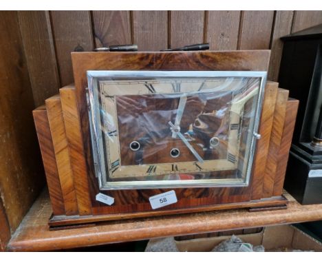 An Art Deco chiming mantle clock with keys and pendulum  