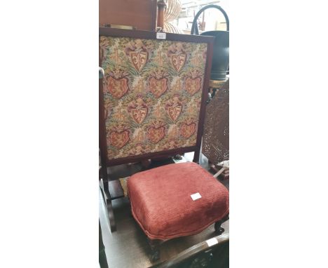 A 19th century rosewood footstool together with a rosewood firescreen.  