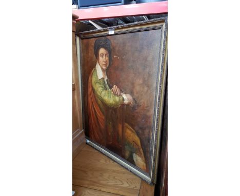 20th century school, oil on canvas, 'Portrait of Wright of Derby', 60.5cm x 70.5cm, titled &amp; signed 'Jm Spencer' to verso