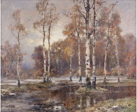 JULIUS JULIEWITSCH VON KLEVER 1850 Dorpat - 1924 St. Petersburg (Nachfolge) Herbstlicher Wald  Öl auf Leinwand. 48,5 cm x 59,