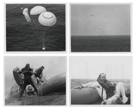 Four views showing the near-tragic landing on Earth of the CSM Endeavour and recovery of the crew after a 10-day voyage to th