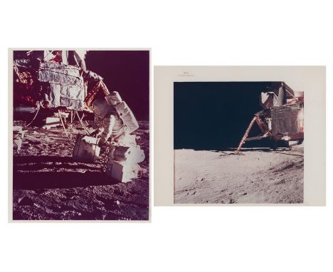Pete Conrad A pair of photographs depicting the LM Intrepid on the lunar surface, comprising: 1) Alan Bean unpacking experime