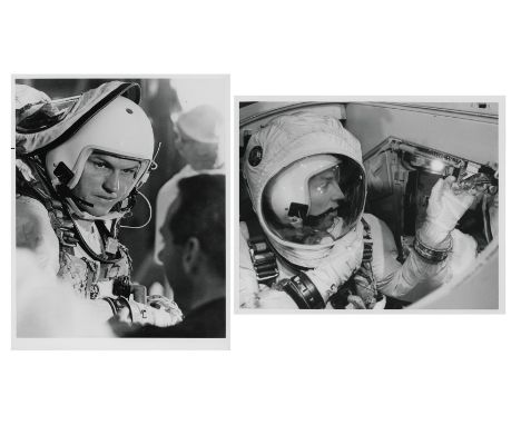 Two views of James Lovell and Frank Borman before the launch of their epic 14-day mission, the record breaking longest spacef