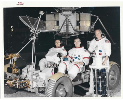 Official NASA portrait of the prime crew with Lunar Rover, Apollo 15, 1971Vintage chromogenic print on fibre-based Kodak pape