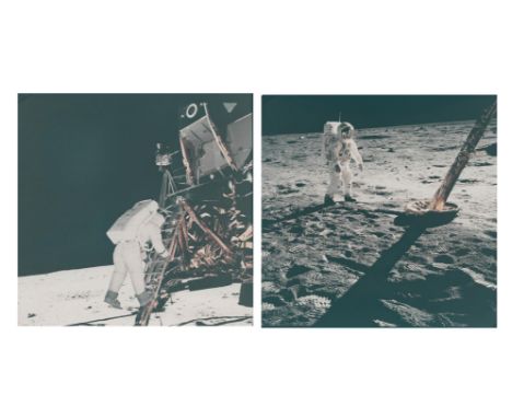 Neil ArmstrongTwo views showing Buzz Aldrin climbing down the LM ladder to walk on the Moon, Apollo 11, 16-24 July 1969 Vinta