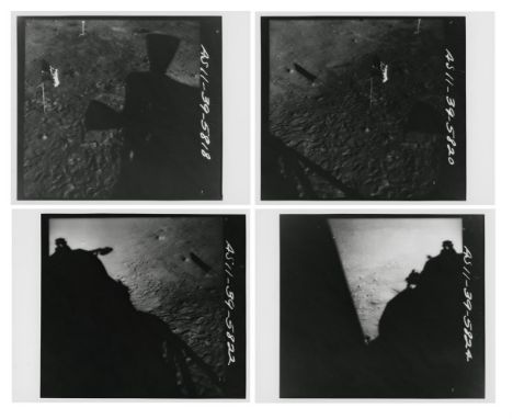 Buzz Aldrin 4-photo panoramic sequence of Tranquility Base from the LMP window of Eagle before liftoff, extremely rare photog