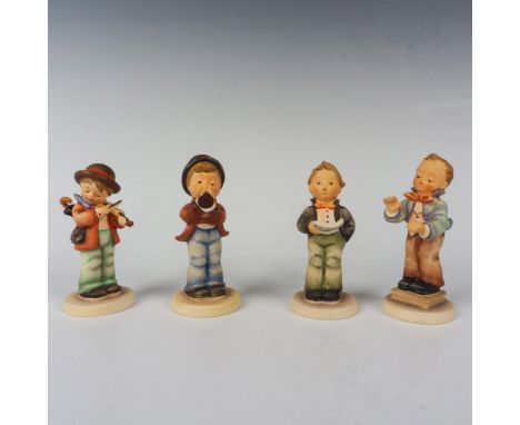 Hand painted in matte finish musical themed figurines including Serenade, Soloist, Band Leader, and Little Fiddler. Goebel ba