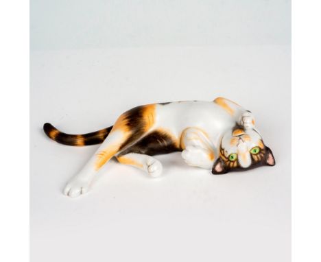 Absolutely charming hand painted in matte finish figure of a stretching cat. Painted in naturalistic coloration. Herend backs