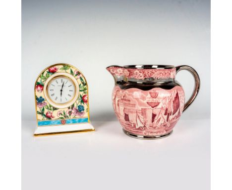 Beautifully designed small desk clock titled Sarah and features colorful flowers and a Wedgwood of Etruria and Barlaston crea