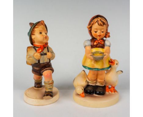 Hand painted in matte finish figures including Be Patient and School Boy. Goebel backstamp. Tallest measures: 2.75"L x 2.25"W