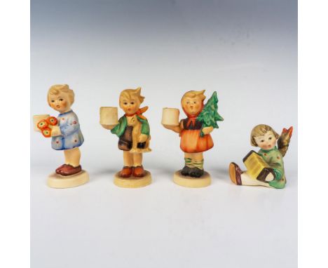 Charming mini hand painted set in matte finish including Boy with Horse, Girl with Fir Tree, Girl with Nosegay, and Angel wit