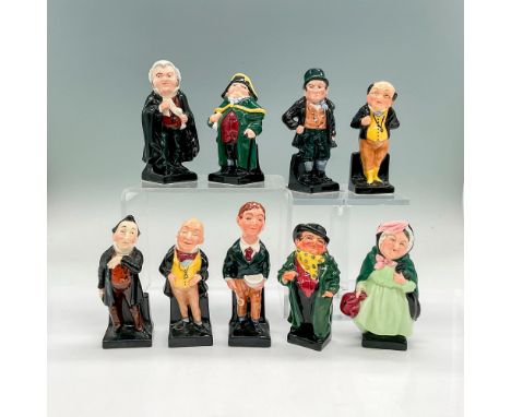 Nine bone china figures modelled as characters from Charles Dickens' stories: Bill Sikes, Serjeant Buzfuz, Bumble, Pickwick, 