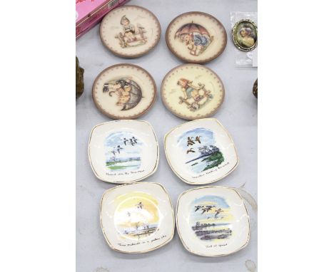 FOUR MID WINTER WILD BIRD PIN DISHES PLUS FOUR GOEBEL CHILDREN PIN DISHES 