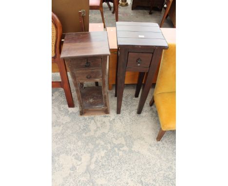 A HARDWOOD JARDINIER STAND WITH DRAWER AND SIMILAR ITEM WITH TWO DRAWERS 