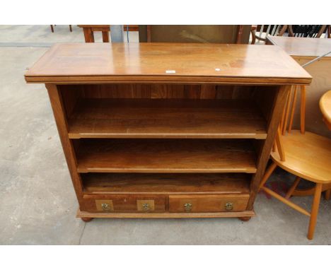 A BARKER AND STONEHOUSE FLAGSTONE THREE TEIR OPEN BOOKCASE WITH TWO DRAWERS TO BASE, 47.5" WIDE 