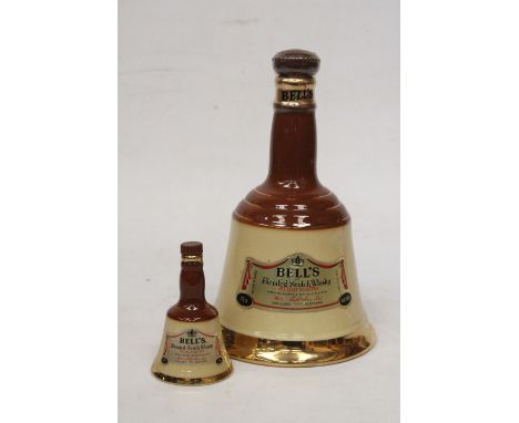 TWO BELL'S BLENDED SCOTCH WHISKY 75 CL AND A MINIATURE IN DECANTERS 