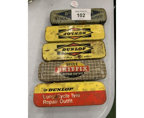 FIVE VINTAGE DUNLOP, BRITFIX AND BRITANNIA CYCLE REPAIR KITS WITH CONTENTS 