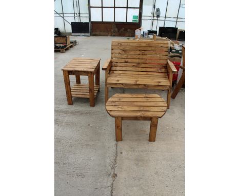 AN AS NEW EX DISPLAY CHARLES TAYLOR PATIO SET COMPRISING OF A TWO SEATER BENCH AND TWO SIDE TABLES *PLEASE NOTE VAT TO BE ADD