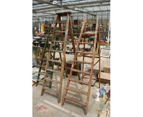 THREE VINTAGE WOODEN STEP LADDERS 