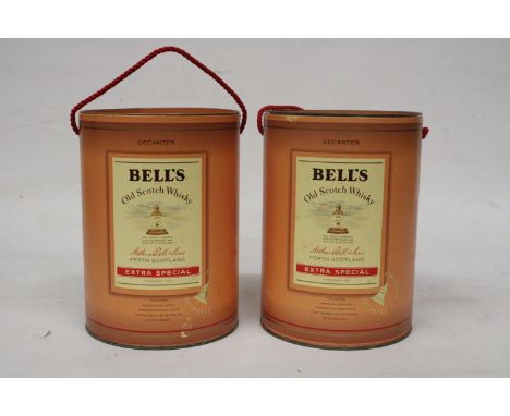 TWO SEALED BELL'S OLD SCOTCH WHISKY EXTRA SPECIAL 50 CL IN A FINE PORCELAIN DECANTER FINISHED IN 22 CARAT GOLD (UNOPENED IN B