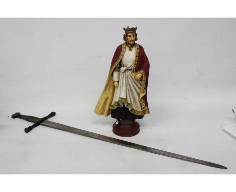 A KING AUTHUR FIGURE AND LARGE VINTAGE SWORD 