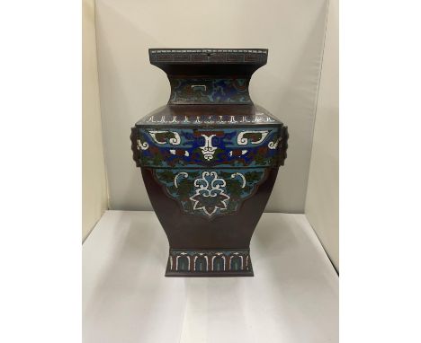 A BRONZE AND ENAMEL CHINESE VASE 30CM TALL 