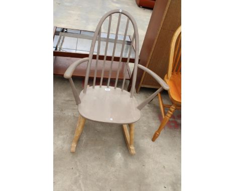 A PAINTED ERCOL BLUE LABEL ROCKING CHAIR 