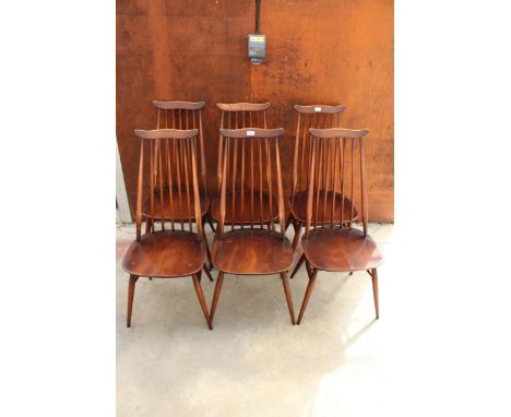 A SET OF SIX ERCOL ELM AND BEECH GOLDSMITH DINING CHAIRS 