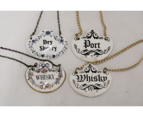 FOUR CERAMIC DECANTER LABELS 