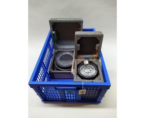 A boxed R.A.F. hand bearing compass with a cased P10 compass