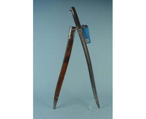 A British model 1856 sword bayonet with scabbard, no markings, possible volunteer issue (scabbard with wrong chape)