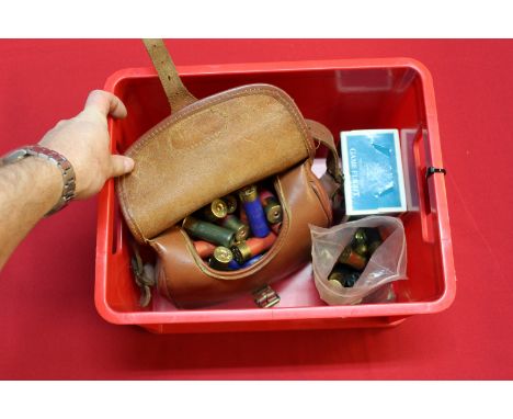 A good leather cartridge bag with a quantity of non-toxic wildfowling cartridges, this item can only be purchased by someone 