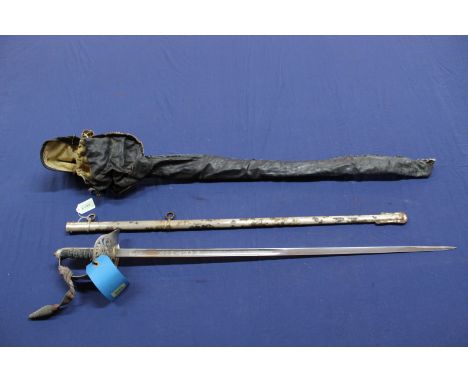 A British model 1895 Infantry Officers sword with Edward VII cypher, excellent blade (scabbard and bag as found)