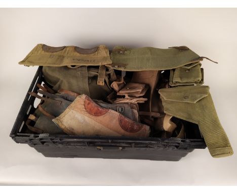 A large quantity of '37 pat' webbing including small and large packs, belts and straps, Bren gun magazine pouch and a revolve