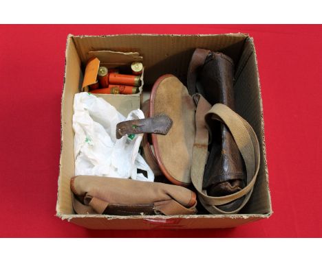 Three cartridge bags including a leather example together with a quantity of 'collectable' 12 and 16 bore cartridges, this it