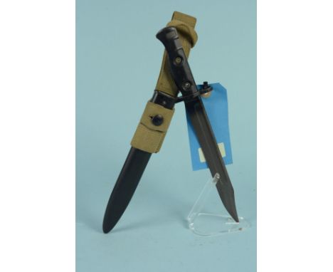A British L1A3 S.L.R. rifle bayonet, scabbard and frog