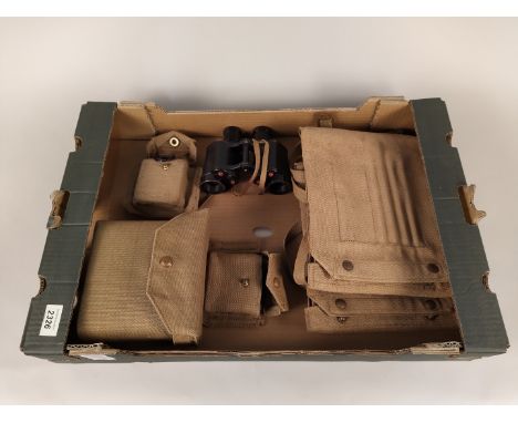 Two WWII era (dated 1944) map cases with a 1943 dated pair of military binoculars No.2 Mk III with 1939 dated case plus a cas