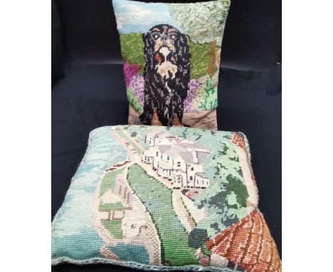 2 Pictorial tapestry cushions one with spaniel. 