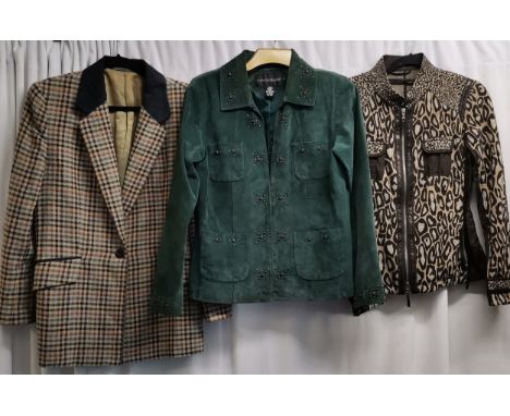 3 jackets, the tweed by Betty Barclay, the teal suede with stud embellishments by Centrigrade and the animal print Basler bla