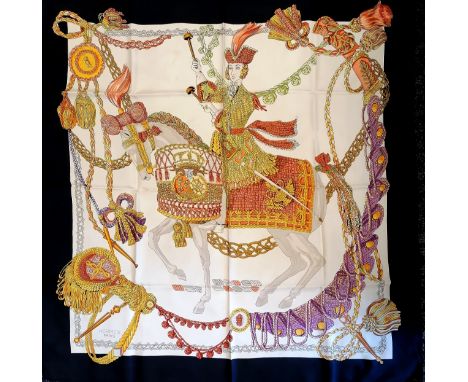 Hermes 'Le Timbalier' silk scarf in box in unused condition with original box (has wear)