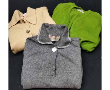 3 vintage cashmeres - 2 cardis, 1 green Scotch House, Camel by Ballantyne t/w grey Pringle jumper 