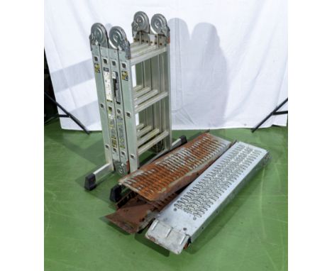 Aluminium folding multi purpose ladder/platform together with car ramps
