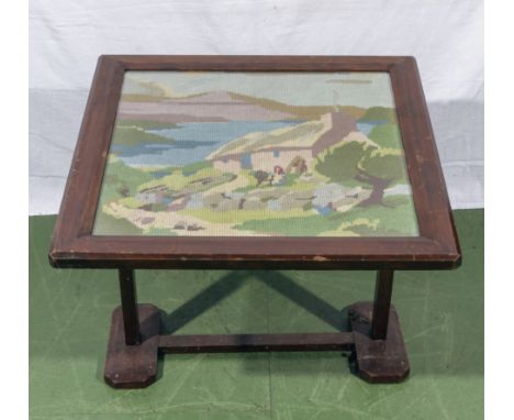 A folding fire screen with wool embroidery. Provenance: Being the property of the late Kenneth Moncreiff Stewart last Laird o