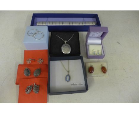 An Italian silver bracelet, a Sterling silver and Wedgwood Jasperware Cameo necklace and pendant, a silver locket and chain, 