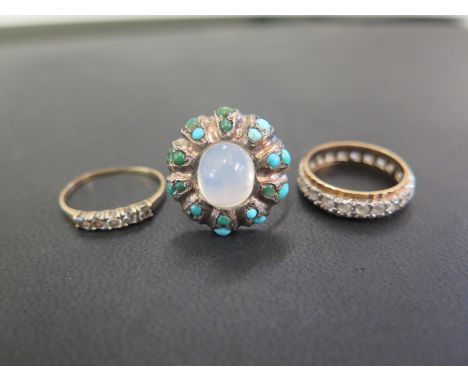 Three rings - To include a white-gem full-circle, size N - A white-gem half-circle, size P - Test as 9ct gold - Together with