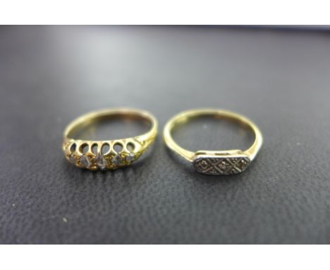 Two diamond-set rings - Both with marks indicating 18ct gold - Ring size N 1/2 and O - Total weight approx 3.6gms
Condition R