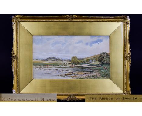 Robert Cresswell Boak (1875-1949) Original Watercolour 'The Ribble At Sawley' House in original Edwardian Gilt Gesso frame wi