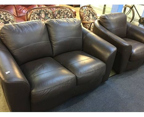 Leather two seater sofa and armchair