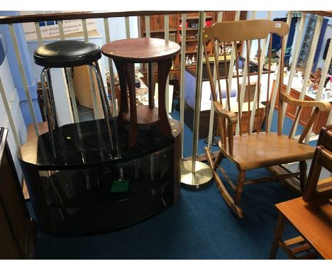 Rocking chair, lamp and stool etc.