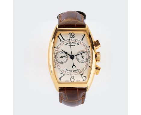 Franck Muller. Herren-Armbanduhr 'Casablanca 5850 CC'. 18 kt. GG, gest., Handaufzug, Chronograph. Helles, guillochiertes Ziff